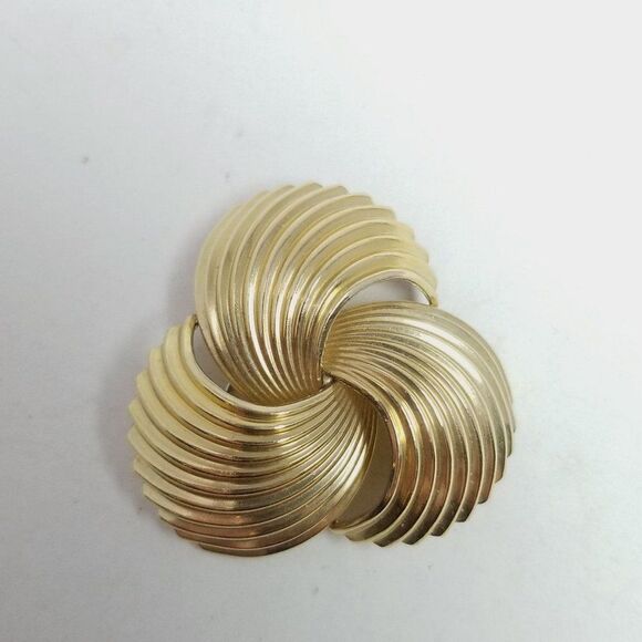 Vintage Gold Tone Spiral Fan Shape Brooch, Retro Unisex Style Design, Estate - Picture 5 of 6